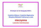 Czytelnia Główna i Czytelnia Regionalna w dniach 12-15 listopada NIECZYNNE z powodu inwentaryzacji