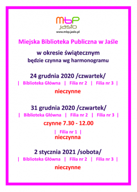 Godziny funkcjonowania Biblioteki w okresie świątecznym